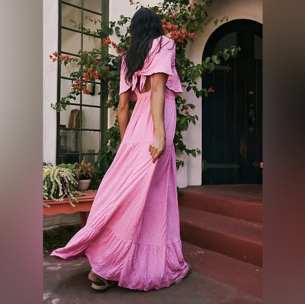 Free People FP Beach La La Maxi Dress Orchid Pink Gauze Boho Flowy Whimsical L - Picture 5 of 11